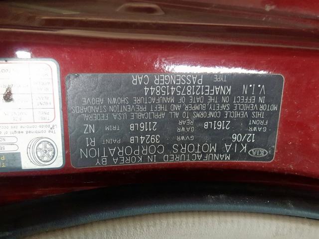 KNAFE121875415844 - 2007 KIA SPECTRA EX RED photo 10