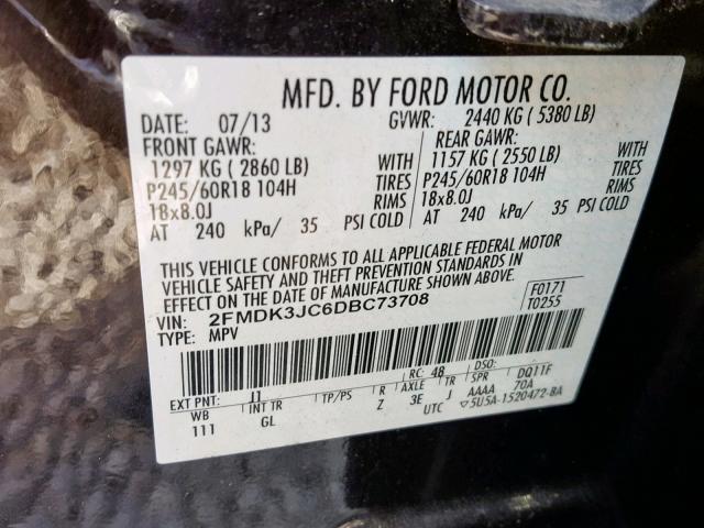 2FMDK3JC6DBC73708 - 2013 FORD EDGE SEL PURPLE photo 10