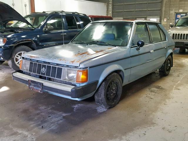 1P3BM18C2ED383246 - 1984 PLYMOUTH HORIZON BLUE photo 2