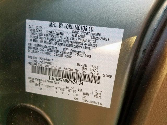 1LNFM87A06Y624124 - 2006 LINCOLN LS 青绿色 照片 10