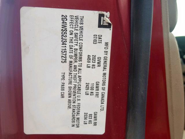 2G4WS52J341157275 - 2004 BUICK CENTURY CU MAROON photo 10