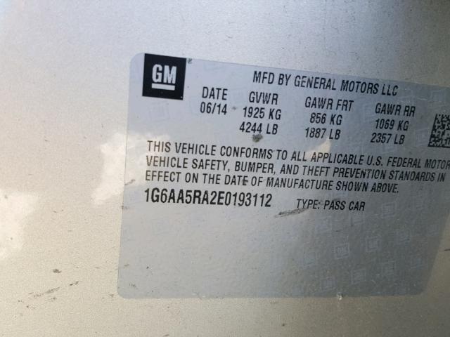 1G6AA5RA2E0193112 - 2014 CADILLAC ATS SILVER photo 10