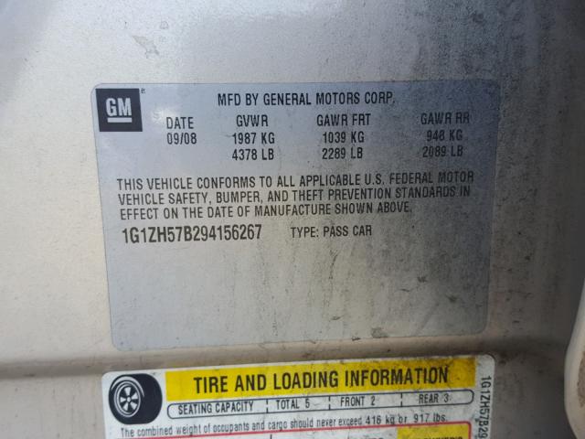 1G1ZH57B294156267 - 2009 CHEVROLET MALIBU 1LT SILVER photo 10