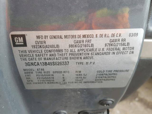 3GNCA13B49S626337 - 2009 CHEVROLET HHR LS Grafito foto 10