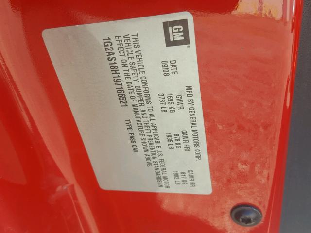 1G2AS18H197166521 - 2009 PONTIAC G5 RED photo 10