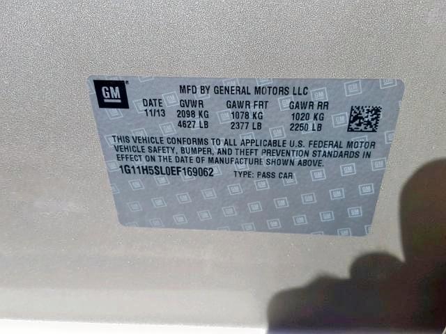 1G11H5SL0EF169062 - 2014 CHEVROLET MALIBU LTZ თაფლისფერი ფოტო 10