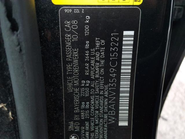 WBANV13549C153221 - 2009 BMW 528 XI BLACK photo 10