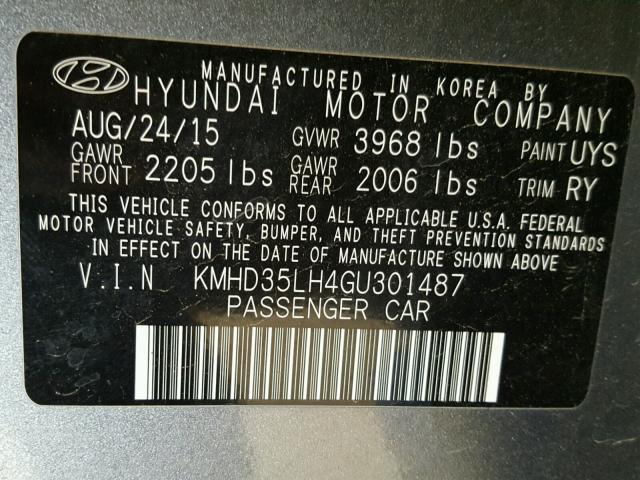 KMHD35LH4GU301487 - 2016 HYUNDAI ELANTRA GT SILVER photo 10