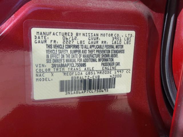 3N1AB6AP7CL750695 - 2012 NISSAN SENTRA 2.0 RED photo 10