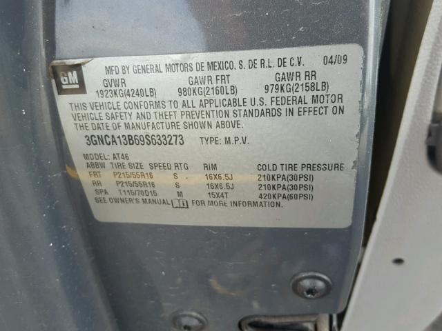 3GNCA13B69S633273 - 2009 CHEVROLET HHR LS Gris foto 10