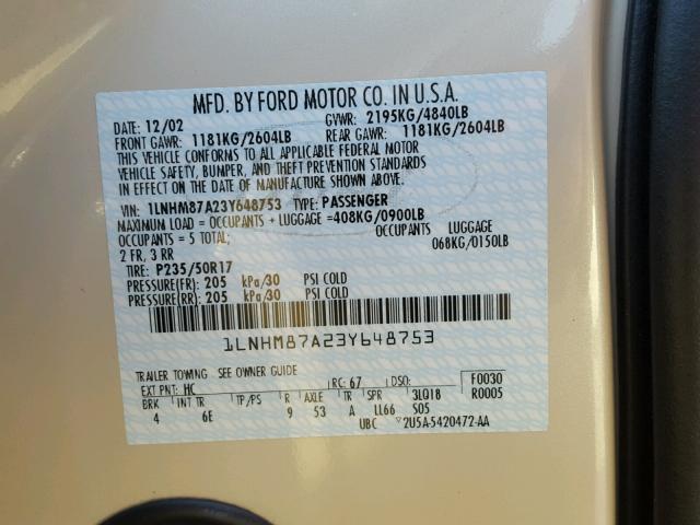 1LNHM87A23Y648753 - 2003 LINCOLN LS CREAM photo 10