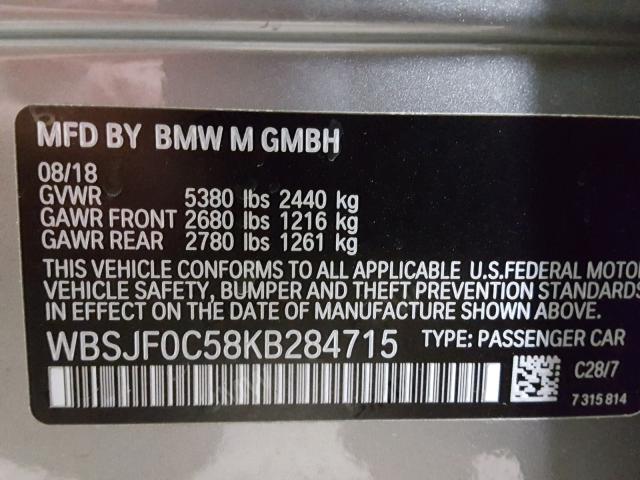 WBSJF0C58KB284715 - 2019 BMW M5 SILVER photo 10