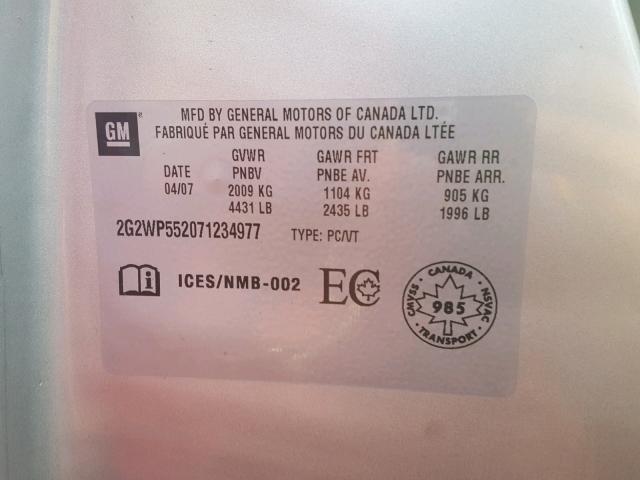 2G2WP552071234977 - 2007 PONTIAC GRAND PRIX SILVER photo 10