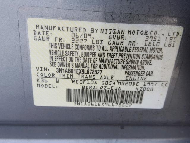 3N1AB61EX9L678527 - 2009 NISSAN SENTRA 2.0 GRAY photo 10