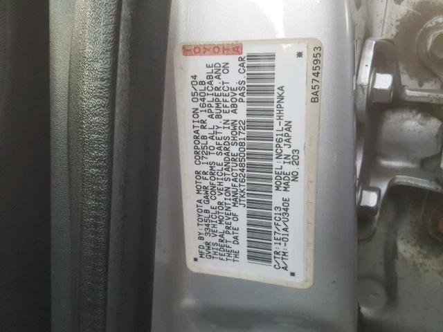 JTKKT624850081722 - 2005 TOYOTA SCION XA SILVER photo 10