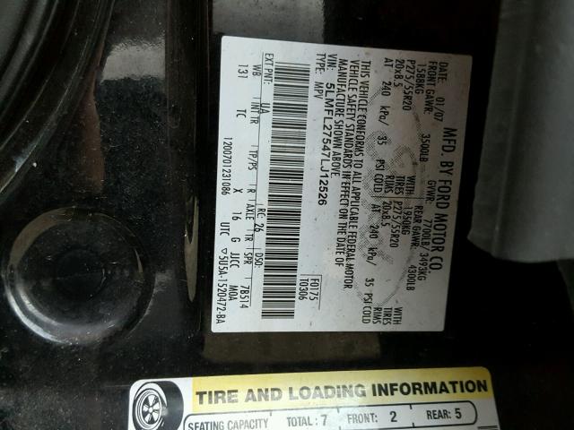 5LMFL27547LJ12526 - 2007 LINCOLN NAVIGATOR 黑色 照片 10