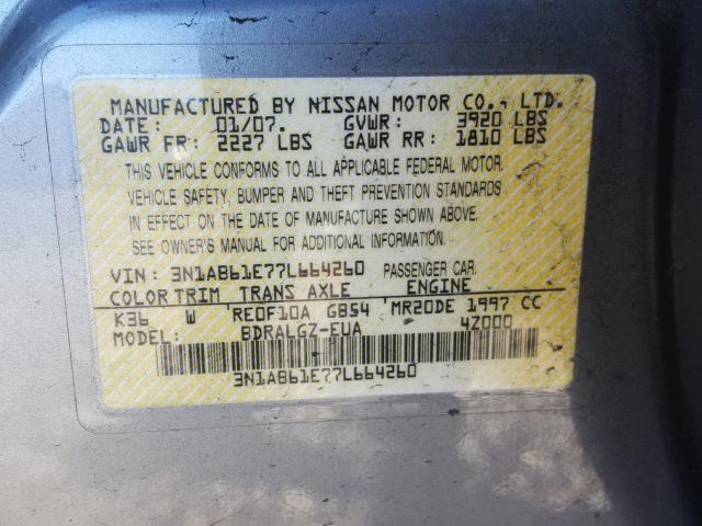 3N1AB61E77L664260 - 2007 NISSAN SENTRA 2.0 GRAY photo 10