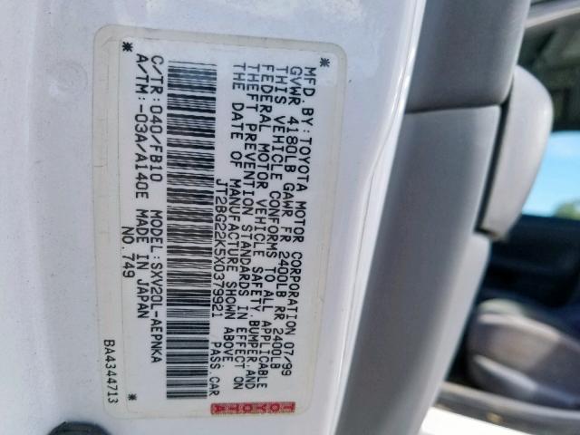 JT2BG22K5X0379921 - 1999 TOYOTA CAMRY LE WHITE photo 10