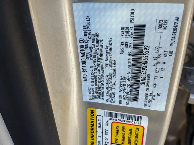 3LN6L5A9XHR655592 - 2017 LINCOLN MKZ PREMIE TAN photo 10