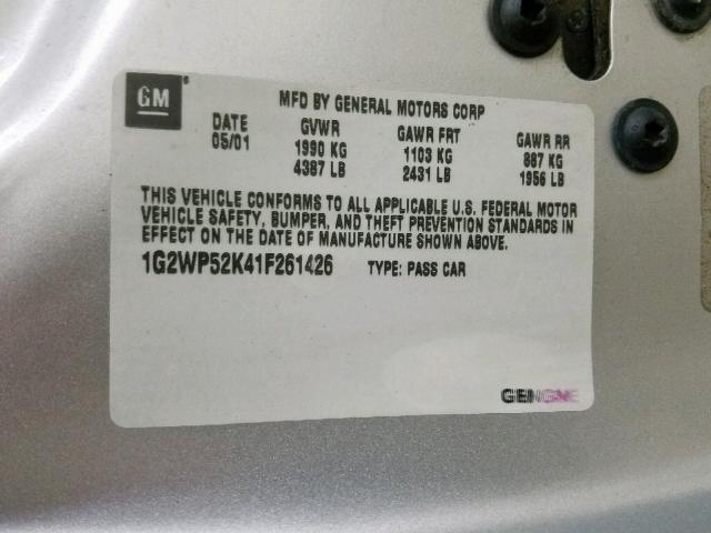 1G2WP52K41F261426 - 2001 PONTIAC GRAND PRIX SILVER photo 10