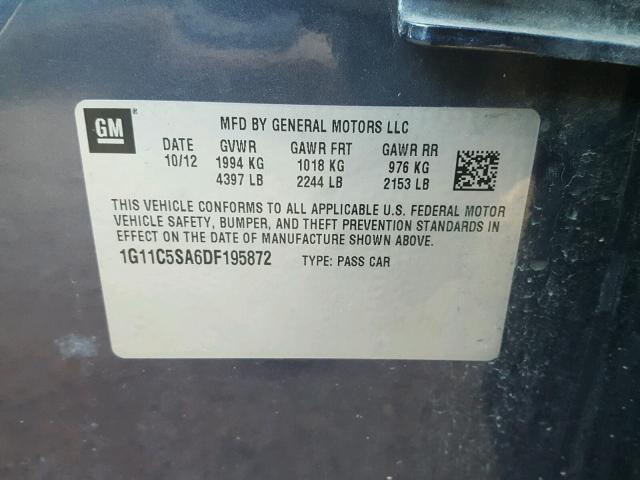 1G11C5SA6DF195872 - 2013 CHEVROLET MALIBU 1LT 蓝色 照片 10