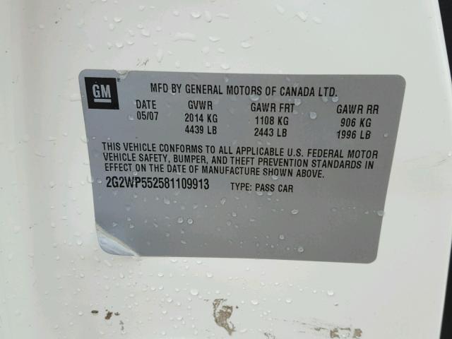 2G2WP552581109913 - 2008 PONTIAC GRAND PRIX WHITE photo 10