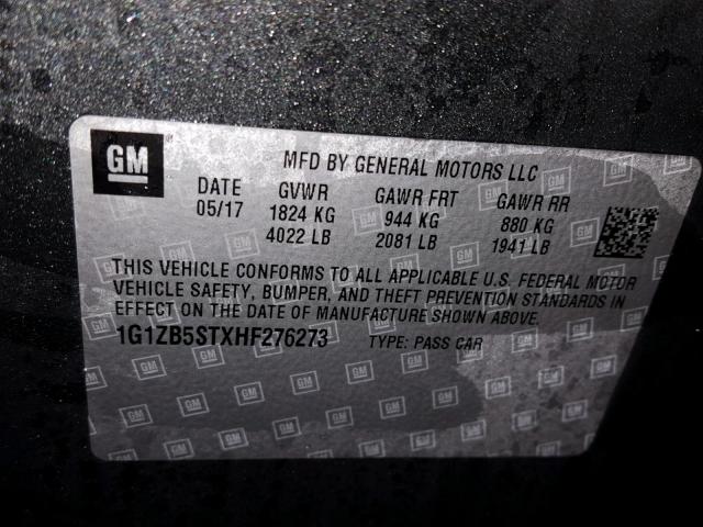 1G1ZB5STXHF276273 - 2017 CHEVROLET MALIBU LS CHARCOAL photo 10