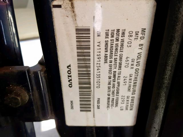 YV1TS91Z541351070 - 2004 VOLVO S80 T6 BLUE photo 10