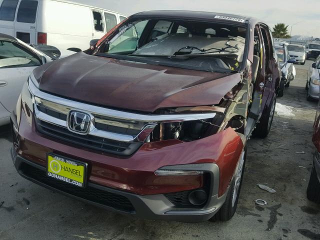 5FNYF6H10KB009495 - 2019 HONDA PILOT LX BURGUNDY photo 2