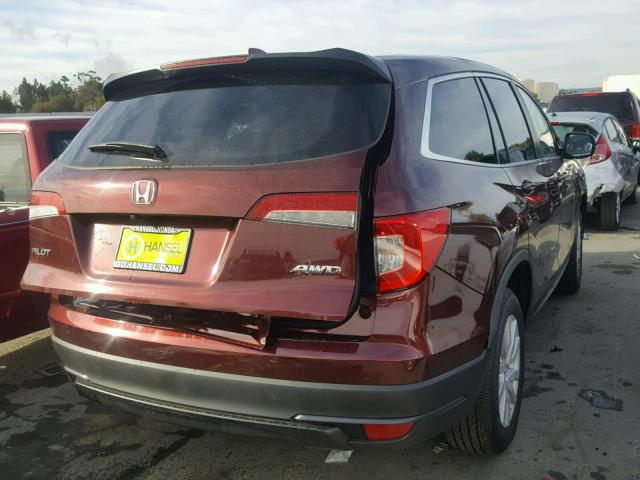 5FNYF6H10KB009495 - 2019 HONDA PILOT LX BURGUNDY photo 4