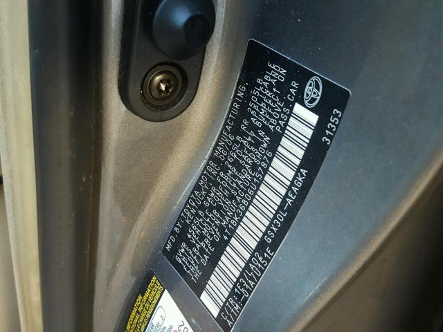 4T1BK36B06U157876 - 2006 TOYOTA AVALON XL GRAY photo 10