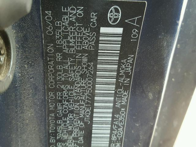 JTKDE177750007264 - 2005 TOYOTA SCION TC ლურჯი ფოტო 10