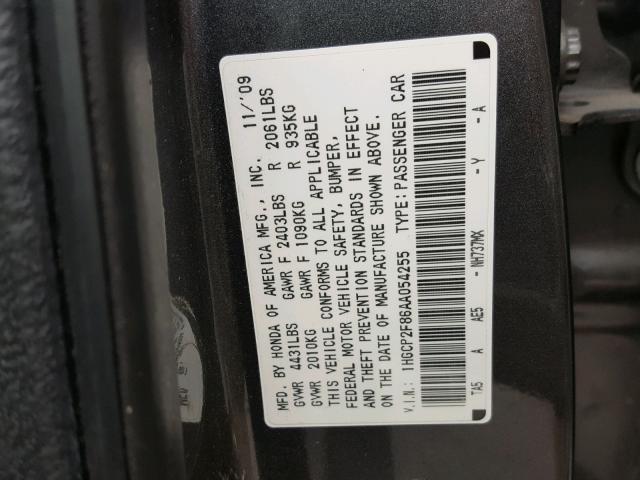 1HGCP2F86AA054255 - 2010 HONDA ACCORD EXL CHARCOAL photo 10