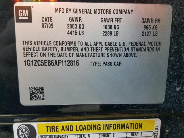 1G1ZC5EB6AF112816 - 2010 CHEVROLET MALIBU 1LT 黑色 照片 10