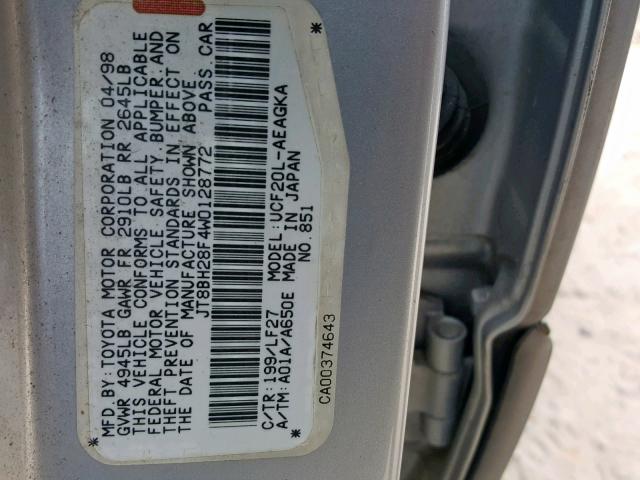 JT8BH28F4W0128772 - 1998 LEXUS LS 400 GRAY photo 10