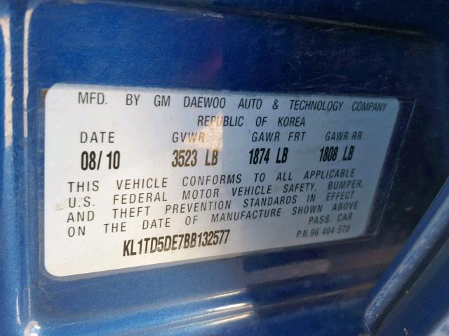 KL1TD5DE7BB132577 - 2011 CHEVROLET AVEO LS BLUE photo 10