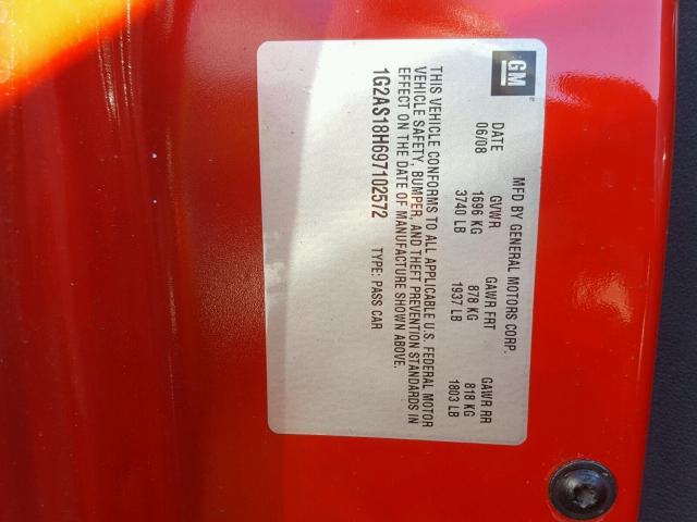 1G2AS18H697102572 - 2009 PONTIAC G5 RED photo 10