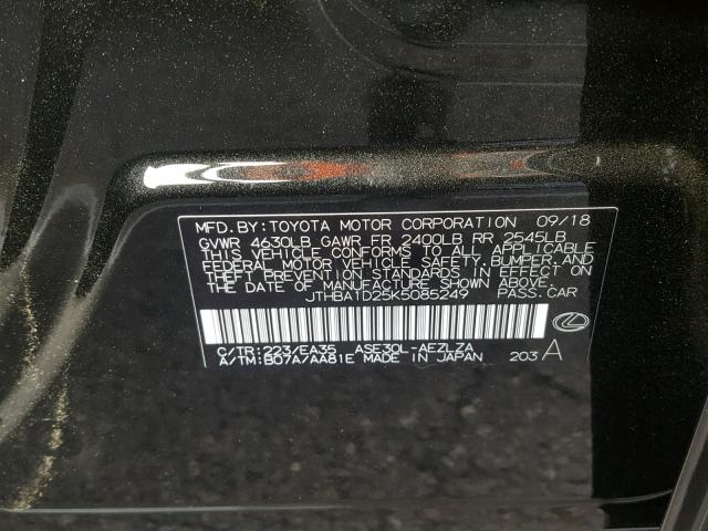 JTHBA1D25K5085249 - 2019 LEXUS IS 300 BLACK photo 10