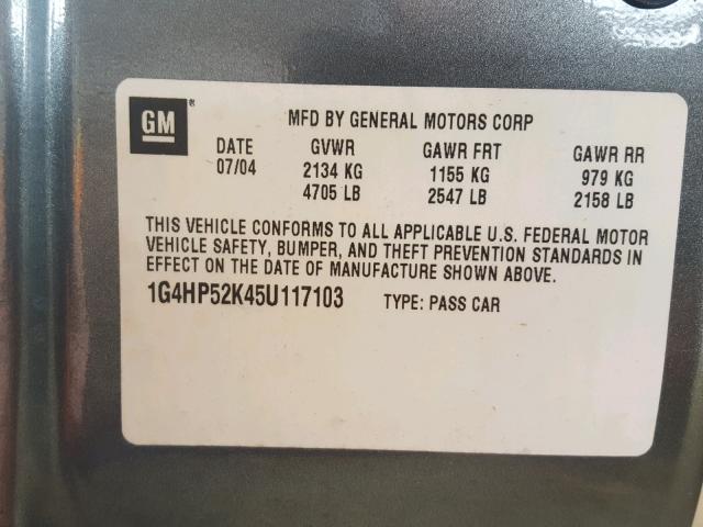 1G4HP52K45U117103 - 2005 BUICK LESABRE CU GRAY photo 10