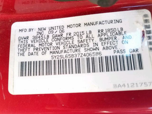 5Y2SL65837Z406586 - 2007 PONTIAC VIBE RED photo 10