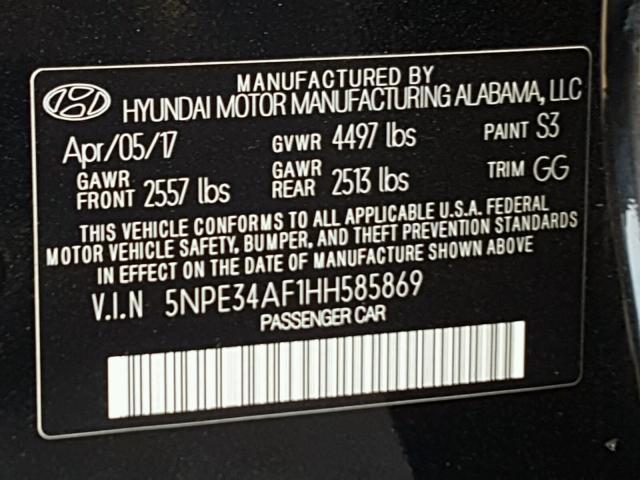 5NPE34AF1HH585869 - 2017 HYUNDAI SONATA SPO BLACK photo 10