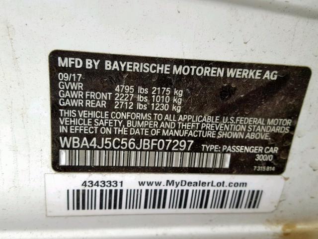 WBA4J5C56JBF07297 - 2018 BMW 440I GRAN WHITE photo 10