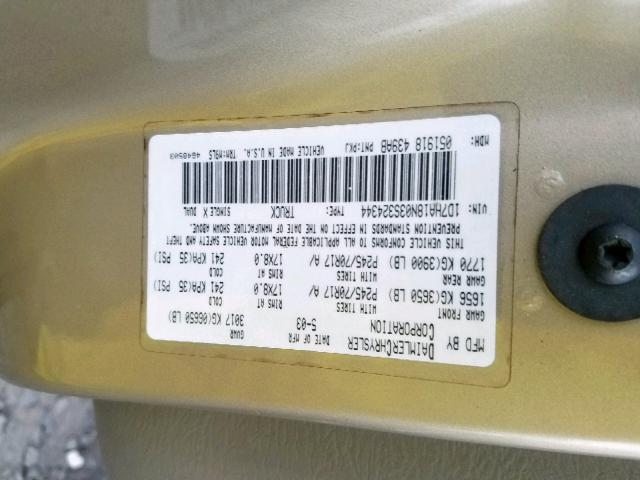 1D7HA18N03S324344 - 2003 DODGE RAM 1500 S BEIGE photo 10