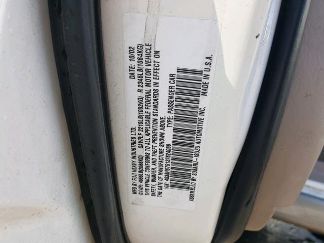 4S3BH675137624066 - 2003 SUBARU LEGACY OUT WHITE photo 10