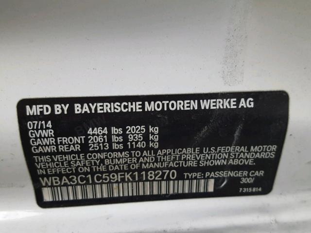 WBA3C1C59FK118270 - 2015 BMW 328 I SULE WHITE photo 10