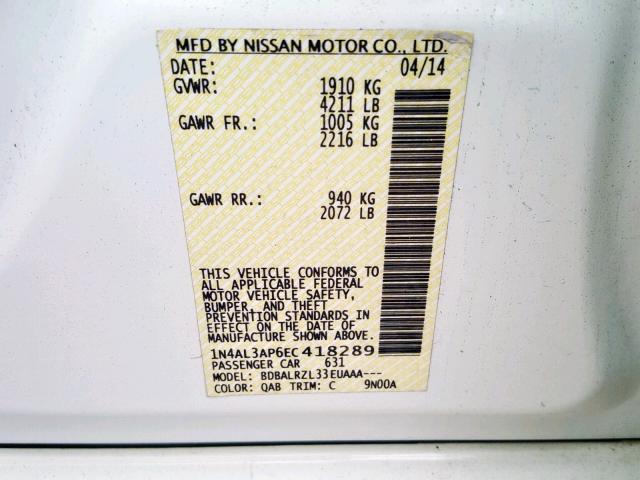 1N4AL3AP6EC418289 - 2014 NISSAN ALTIMA 2.5  photo 10