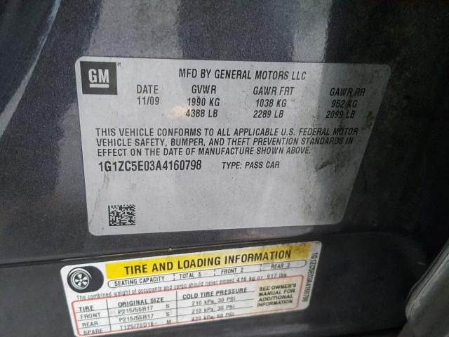 1G1ZC5E03A4160798 - 2010 CHEVROLET MALIBU 1LT GOLD photo 10