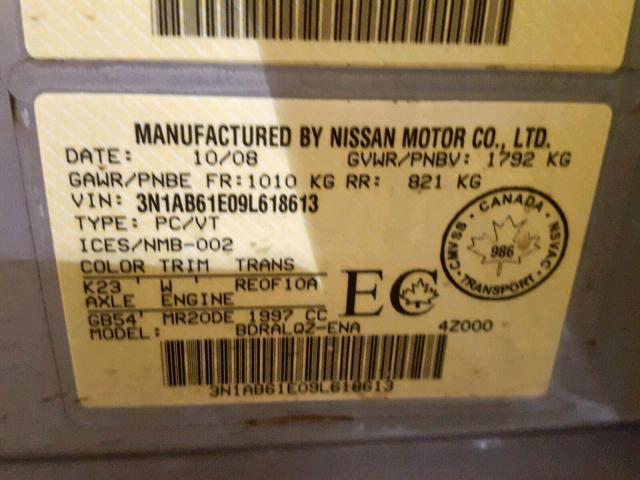 3N1AB61E09L618613 - 2009 NISSAN SENTRA 2.0 SILVER photo 10