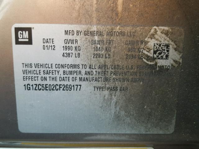 1G1ZC5E02CF269177 - 2012 CHEVROLET MALIBU 1LT 灰色 照片 10