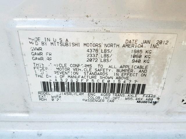 4A32B2FF5CE015477 - 2012 MITSUBISHI GALANT FE WHITE photo 10